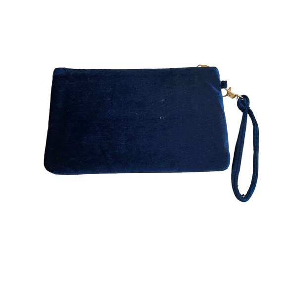 Adrienne Vittadini Studio Wristlet Clutch Blue Velvet Gray Floral Lining Retro - Picture 2 of 6
